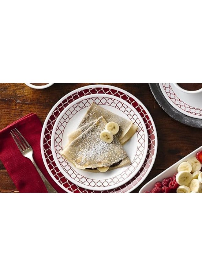 Corelle Crimson Trellis 12-Piece Dinnerware Set, Vitrelle Glass, Chips & Crack Resistant, Lightweight & Stackable, Dishwasher & Microwave Safe, Service for 4, Includes 4 Dinner Plates, 4 Side Plates & 4 Soup/Cereal Bowls - Image 2